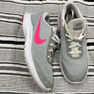 Nike-Flexexperiance7 size 10 white/pink slightly worn-w/ stain- no box